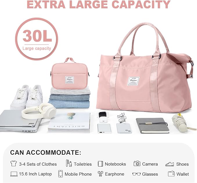 Travel Duffel Bag, Carry On Overnight Weekender Bags for Women | Travel Bag with Wet Pocket & Trolley Sleeve, For Spirit Airlines 18x14x8 Personal Item Bag