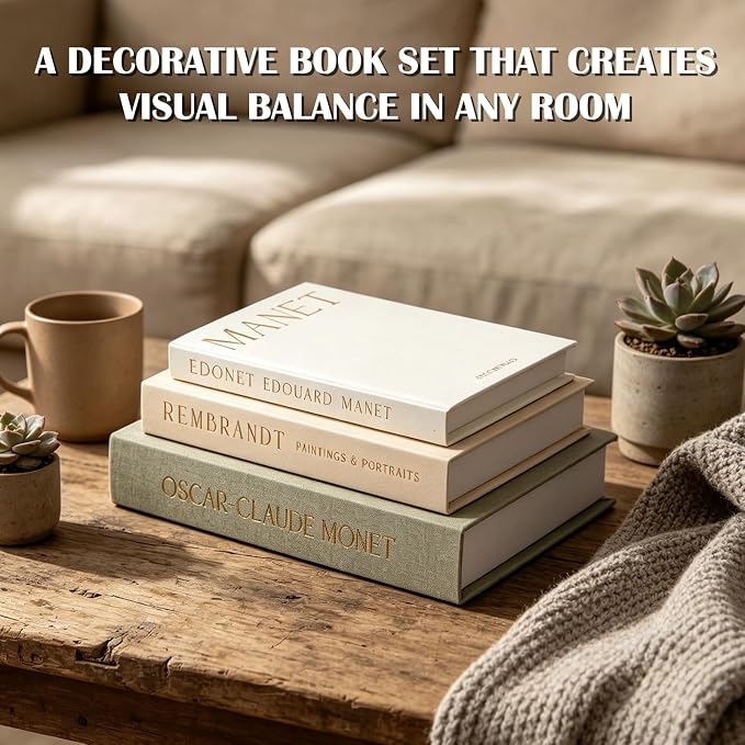 Decorative Books for Home Decor, Set of 3 Linen Faux Books with Hidden Storage Aesthetic Coffee Table Books for Shelf, Mantle or Entryway Hollow Book Box for Keepsake, Photo & Jewelry Organization