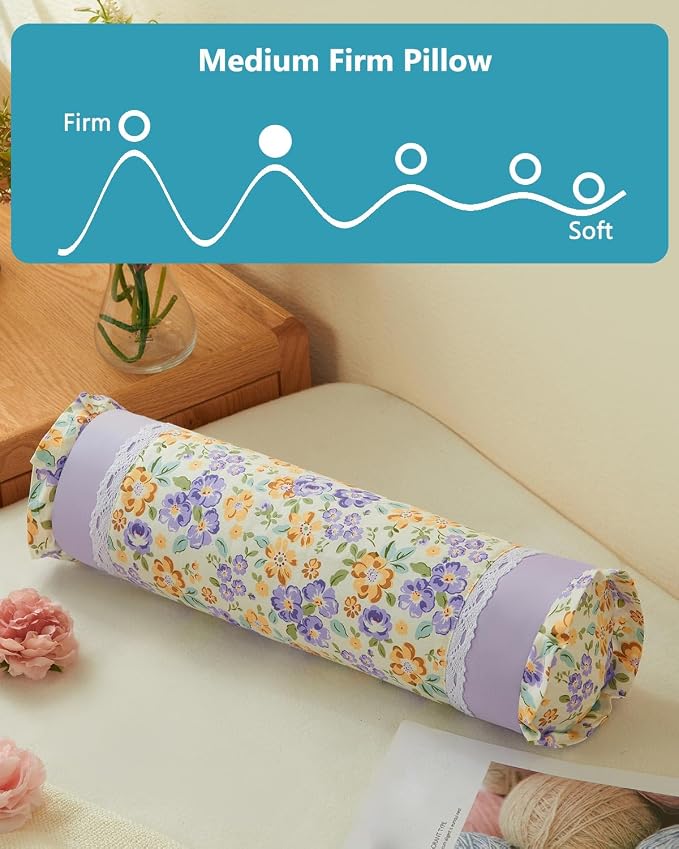 Neck Pillow for Sleeping - Buckwheat Hull Pillow Adjustable Cervical Roll Pillow 15.7" x4.7”, Cylinder Pillow for Neck Support, Round Neck Pillow Bolster with Removable Cover, Purple