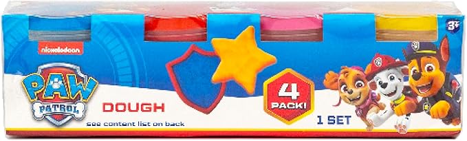 Paw Patrol Dough, 4-Pack of Sensory Dough, Resealable Storage Containers with Character Impression Molded Lids, Paw Patrol Toys, Goodie Bags Stuffers for Kids, Kids Party Favors, Arts & Crafts