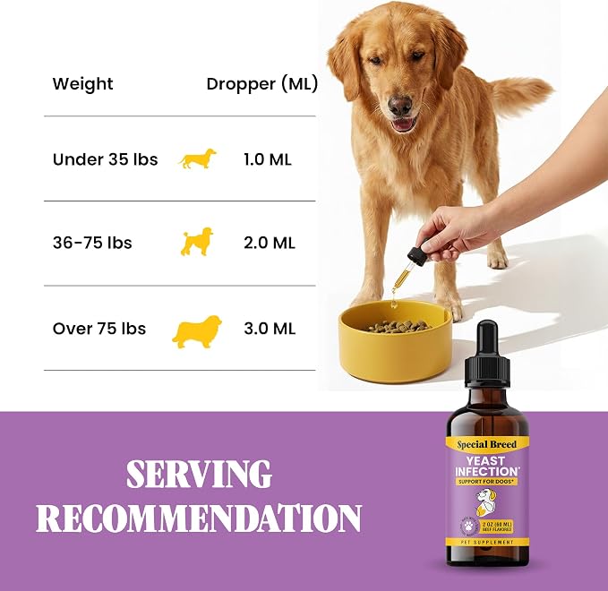 Natural Yeast Infection Relief for Dogs – Itchy Skin & Ear Treatment, Supports Allergy & Immune Health, Reduces Itching, Irritation & Inflammation, Liquid Drops, 8oz