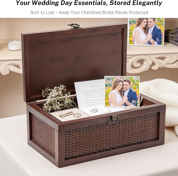 Keepsake Box, Vintage Memory Box for keepsakes, Rattan Decorative Boxes with Lids Set of 2, Wedding Decorative Box for Crafts, trinket and Photo, Home Decor