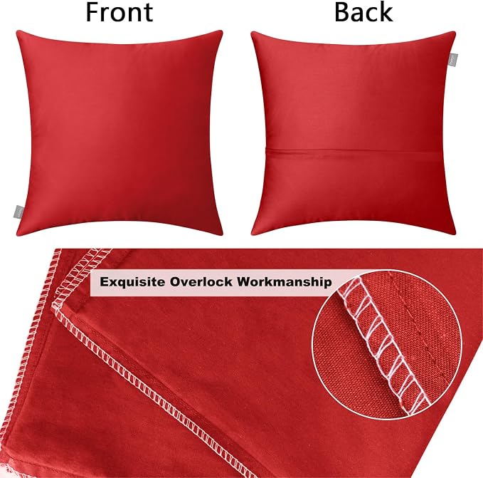 Thmyo 4-Pack 100% Cotton Comfortable Solid Decorative Throw Pillow Case Square Cushion Cover Pillowcase Sublimation Blank Pillow Covers DIY Throw Pillowcase for Couch Sofa Bed(24x24inch/60x60cm,Red)