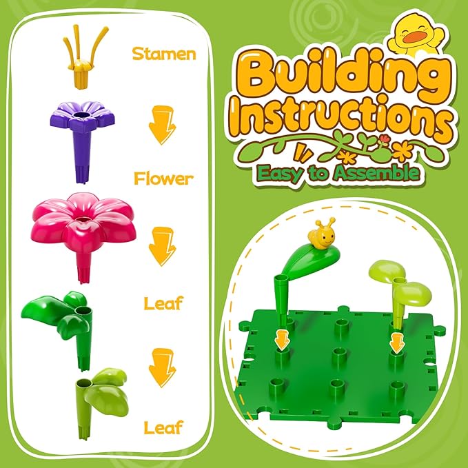 Flower Garden Building Toys for Toddler 3 4 5 6 7 Years Old, 119Pcs DIY Stacking Toys with Storage Box, Kids STEM Preschool Educational Toy, Christmas Birthday Gift for Girls Ages 3-5