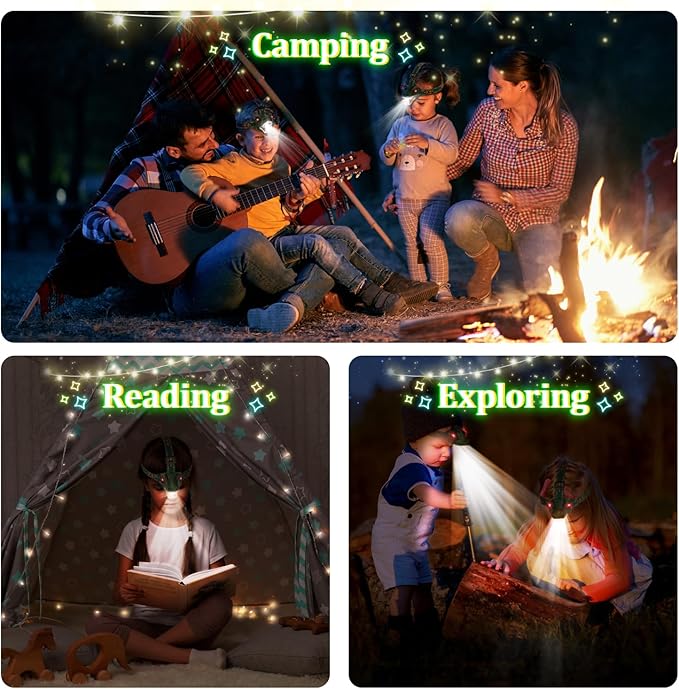 LED Dinosaur Headlamp for Kids, Children's Toy Flashlight T-Rex Dinosaur Toys for Age 3 4 5 6 7 8 9 Years Old Kids, Camping Hiking Gear for Boys Girls