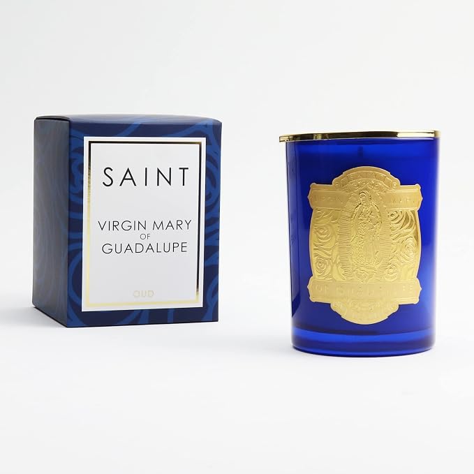 SAINT Virgin Mary of Guadalupe Scented Candle, Blue | Includes Prayer and Prayer Coin - Soy Coconut Aromatherapy Candle with 80 Hour Burn Time, Special Edition