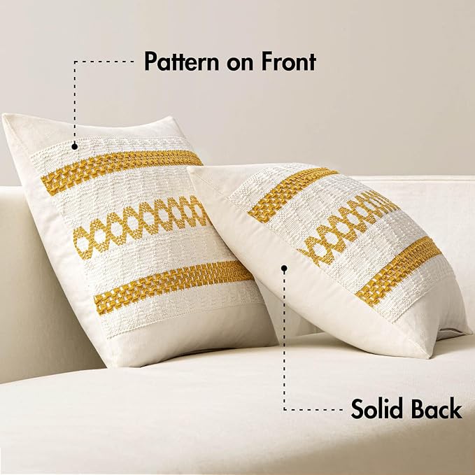 MIULEE Set of 2 Mustard Yellow Boho Decorative Pillow Covers 20x20 Inch | Fall, Boho Farmhouse Modern Couch Throw Pillows, Cotton Cushion Covers, Macrame Woven Home Decor for Bed Sofa Chair