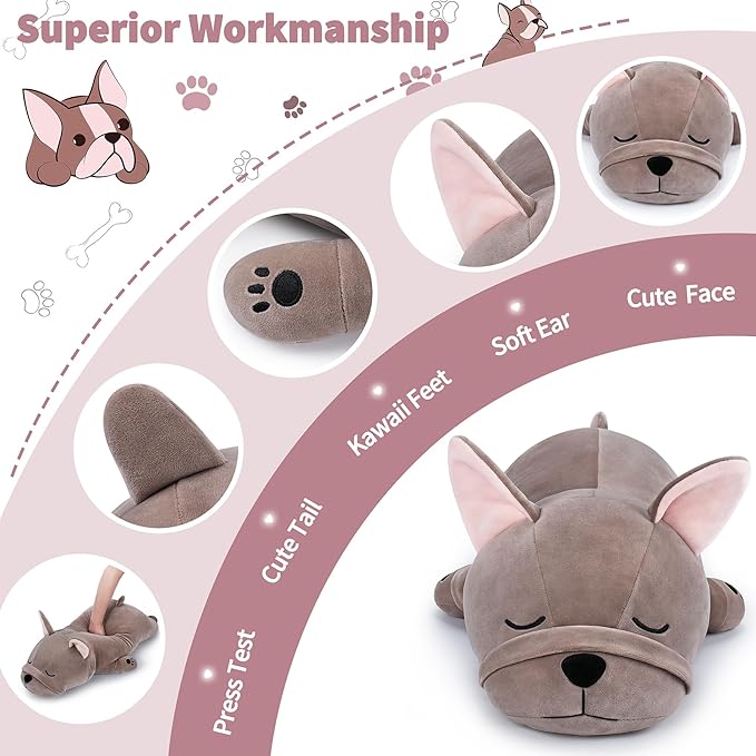 Auspicious beginning 19'' Large French Bulldog Plush Stuffed Animal- French Bulldog Dog Plush Pillow Plushies, Big Sleeping Body Pillow Dog Plushie Toy, Christams Birthday Gifts for Kids Girls Boys