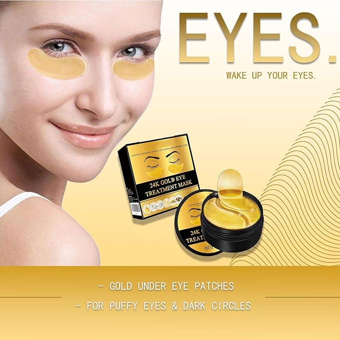 120 Pcs 24K Gold Under Eye Patches, 60 Pairs Under Eye Masks, Gel Eye Pads Skincare, Puffy Eyes and Dark Circles – Collagen Infused Hydrogel Eye Mask for Anti Aging, Skincare Treatment for Women