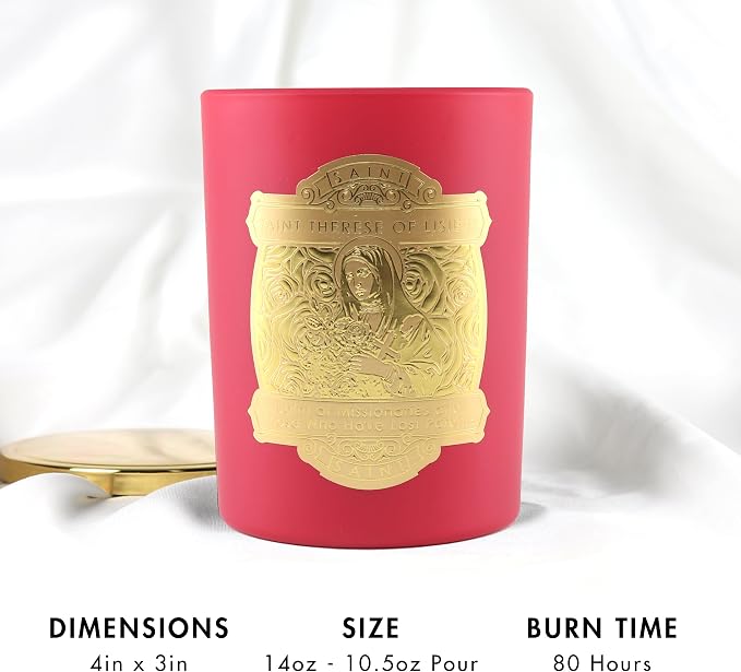 SAINT Therese of Lisieux Scented Candle with Prayer and Prayer Coin | Saint of Missionaries - Soy Coconut Aromatherapy Candle with 80 Hour Burn Time, Special Edition
