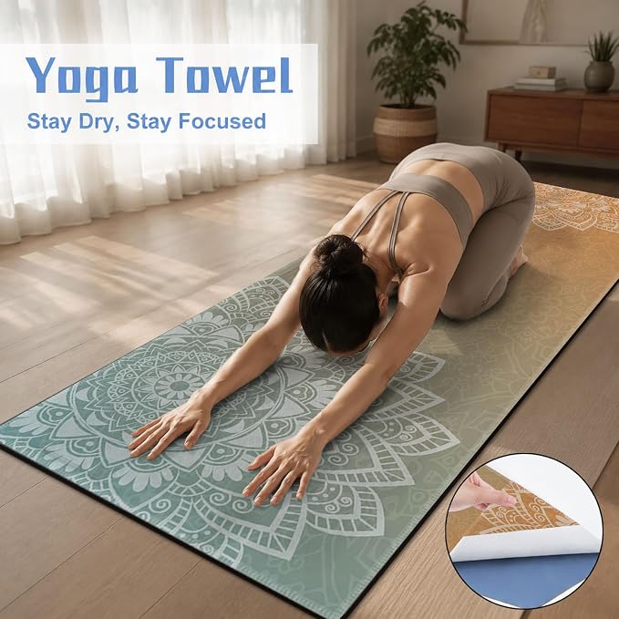 Yoga Mat Towel, Hot Yoga Non Slip with 4 Corner Pockets, 70 x 26 in | Soft Absorbent Microfiber With Four Corner Pockets, Fits Over Yoga Mats For Hot Yoga, Pilates, Gym, And Travel