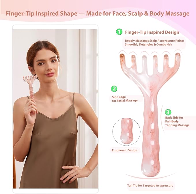 3 Pack Head Massager & Scalp Comb - Manual Scalp Massager with Gua Sha Comb for Scalp Relaxation, Tension Relief, Resin Head Scratcher Stress Relief Tool for Women Men