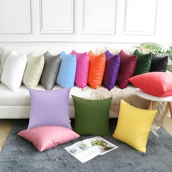 Thmyo 4-Pack 100% Cotton Comfortable Solid Decorative Throw Pillow Case, Square Cushion Cover Pillowcase Sublimation Blank Pillow Covers DIY Throw Pillowcase for Sofa(18x18 inch/ 45x45cm,Olive Green)