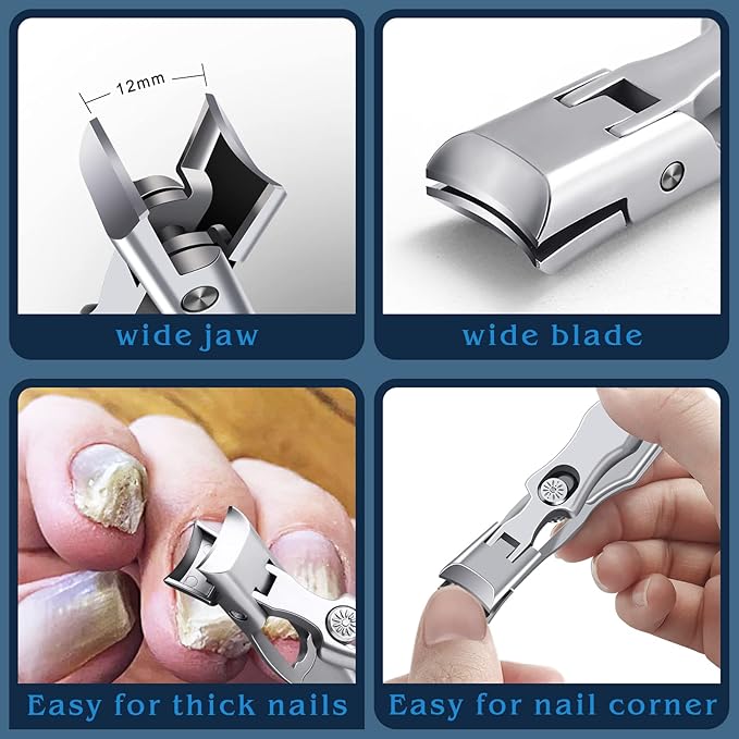 German Nail Clippers for Men with Catcher, Heavy Duty Toe Nail Clippers for Thick Nails Seniors, Portable Ultra Sharp Fingernail Clippers with Wide Mouth, Anti Splash Stainless Steel Nail Cutter