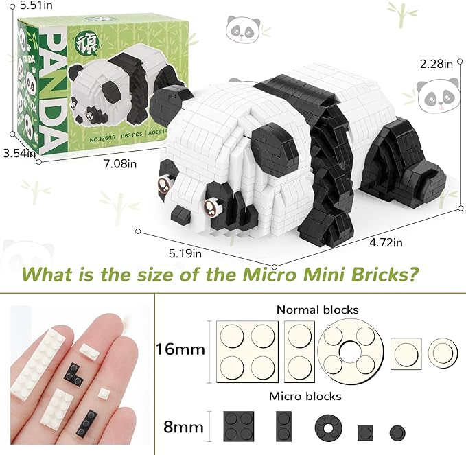 QLT QIAOLETONG Mirco Animals Building Blocks Sets for Goodie Bags, Party Favors for Kids 12+ 14+, 1163 PCS Small Set Mini Cute Panda Building Toy Bricks for Adults, Birthday, Carnival Prizes