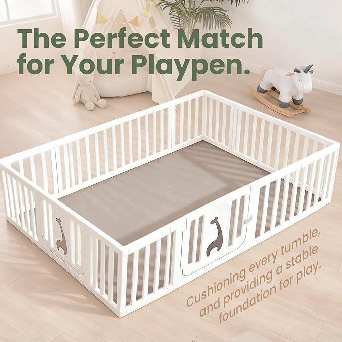 Baby Play Mat for Floor,Extra Large 79"×118" Tummy Time Mat,Thicker Memory Foam Mats for Toddler,Infant,Kids,Water Repellent Ultra Soft Coral Velvet,Non-Slip Backing Safe for Crawling(Beige)