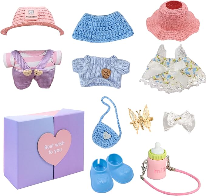 17cm Doll Clothes Set (No Doll) – 3-Pack Handmade Outfits with Accessories for 6.7” Dolls, Premium Cotton Clothing with Gift-Ready Packaging, Perfect for Dress-Up and Collectors (F3, 3)