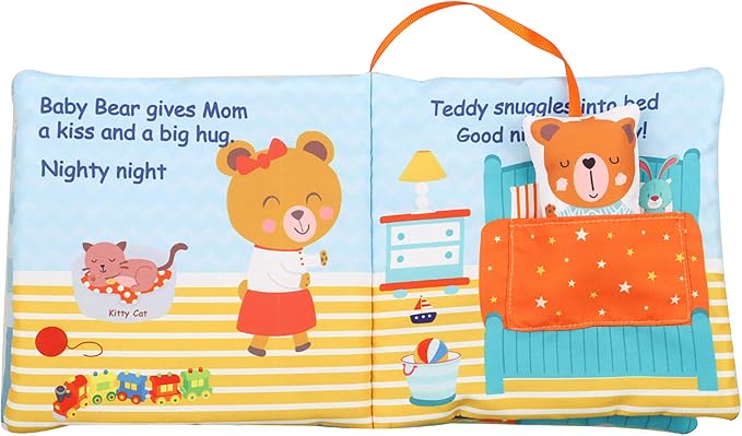 Bebe Mondo Teddy Bear Tummy Time Toy with Mirror, Soft Baby Book for 0-3-6-12 Months, Infant Sensory Developmental Toy, Shower Baby Gifts,Activity Quiet Cloth Book for Newborns,1-2 Year Old Book-Night
