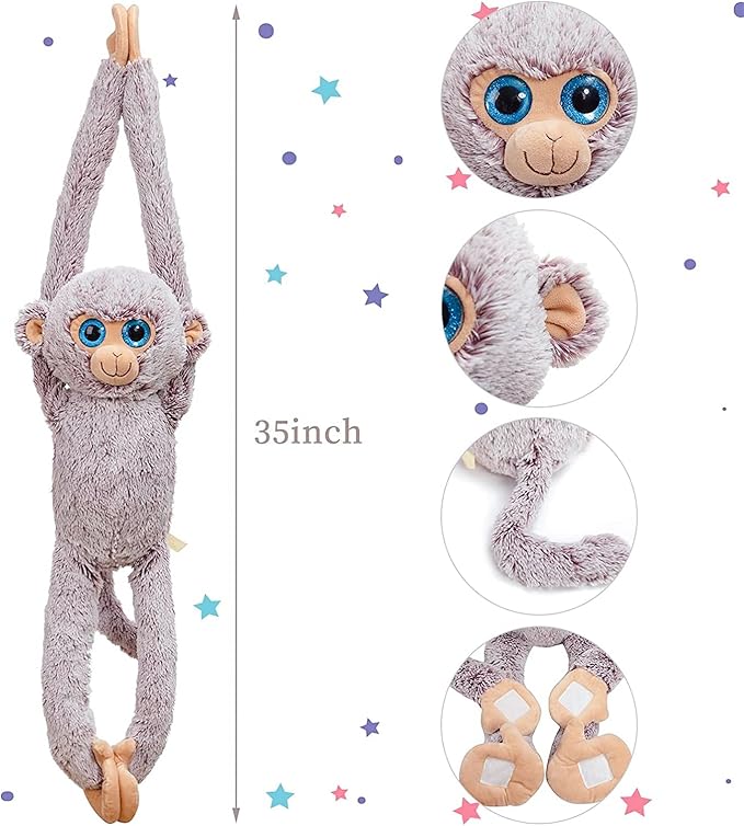 Hanging Monkey Plush Toy Cute Stuffed Animal Gift for Kids Grandchildren Friends Family Gray 27 inch