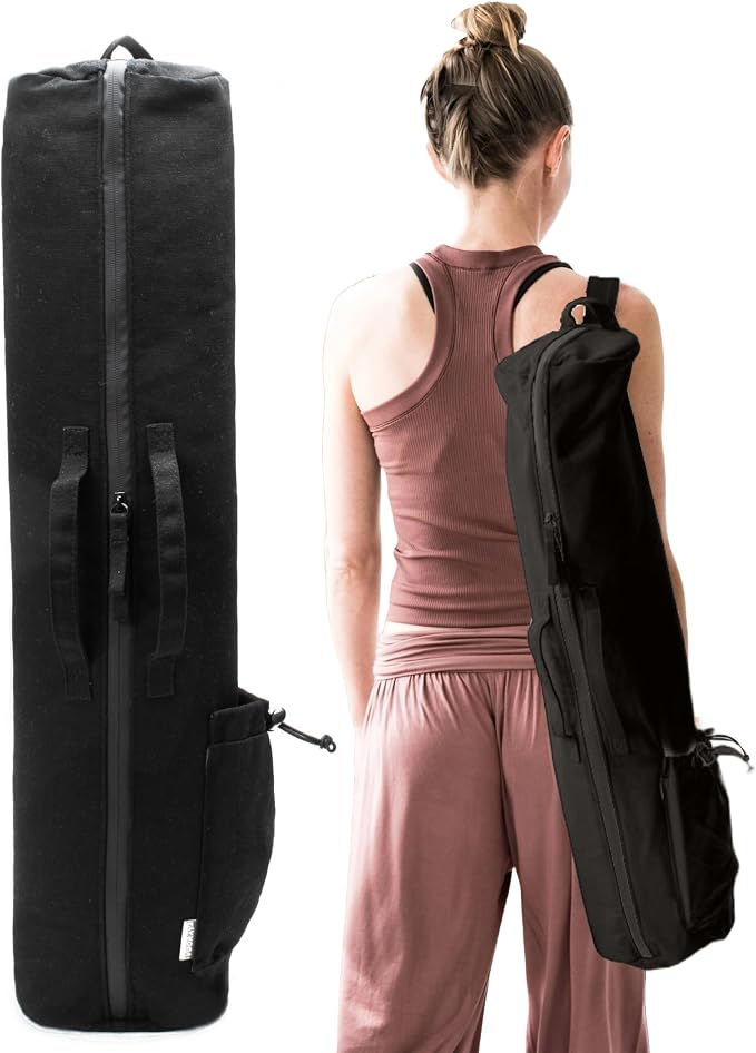 VOORAY Avani Yoga Mat Bag with Adjustable Shoulder Strap, Phone Pocket and Water Bottle Holder, Use for Retreats, Commutes, Travel and Storage, 15L Size fits Most Standard Mats - Black