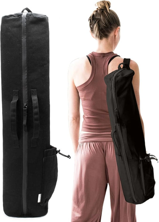 VOORAY Avani Yoga Mat Bag with Adjustable Shoulder Strap, Phone Pocket and Water Bottle Holder, Use for Retreats, Commutes, Travel and Storage, 15L Size fits Most Standard Mats - Black