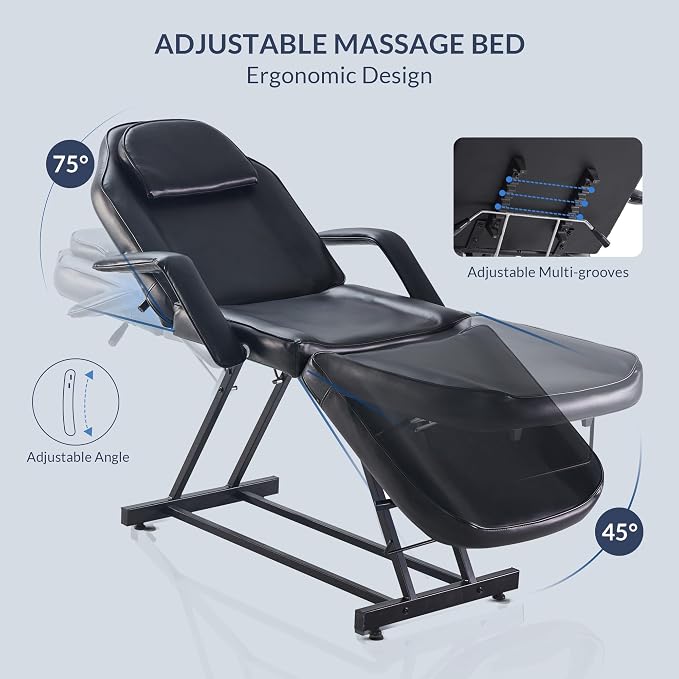 BELLEZE Adjustable Tattoo Table Chair Salon Bed Eyelash Microblading Esthetician Equipment for Professional Massage Facial Lash Beauty Treatment Spa - Black