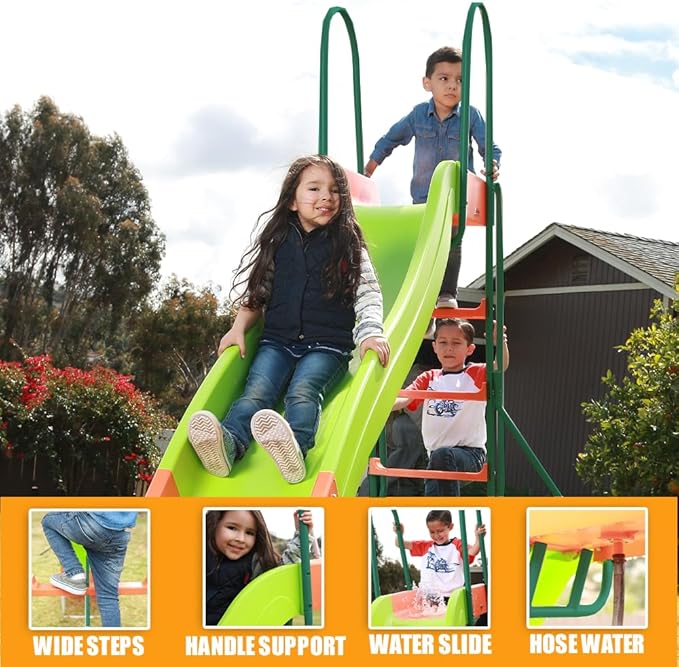 PLATPORTS Playground Slide - Big Backyard Freestanding Plastic Slide - 10 ft Outdoor Swing Set Slide for Kids Ages 4-8