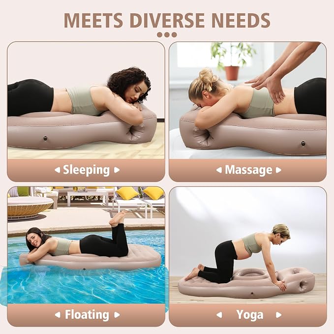 Inflatable Pregnancy Pillow with Hole - Pregnancy Blow Up Mattress, Maternity Pillow Inflatable for Prone Sleeping Includes Electric Pump, Relieves Back/Hip Pain, Gray