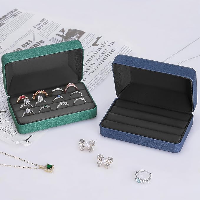 KUKUVR Velet Jewelry Jewelry Ring Storage Box | Travel Jewelry Case with 3 Slot Ring Display Organizer