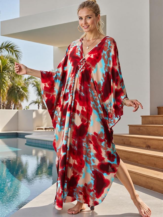 Mumu Dresses for Women Plus Size, Bohemian Kaftan Beach Cover Up Long Maxi Nightgown Soft Loungewear