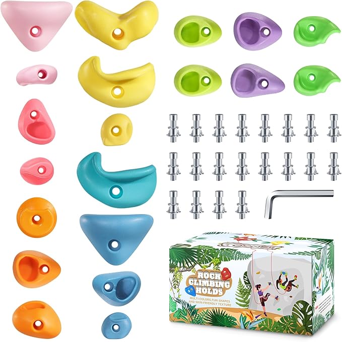 TOPNEW 20PC Kids Climbing Holds, Climbing Rocks for Play Set, Swingset - Adult Rock Wall Holds with Mounting Hardware for Indoor Outdoor Climbing Wall, Pastel Color