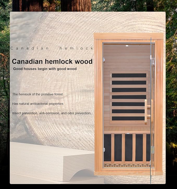 Dynamic Home Infrared Sauna Room 1 to 2 Person Wooden Canadian Hemlock 1260W Graphene Carbon Plate Heater Indoor Saunas