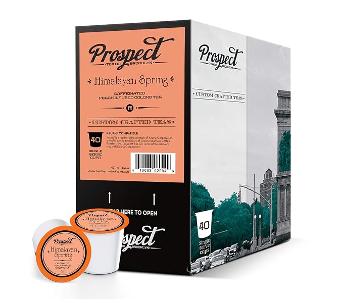 Prospect Tea Co. Himalayan Spring Peach Infused Oolong Tea Pods Compatible with K Cup Brewers Including 2.0, 40 Count