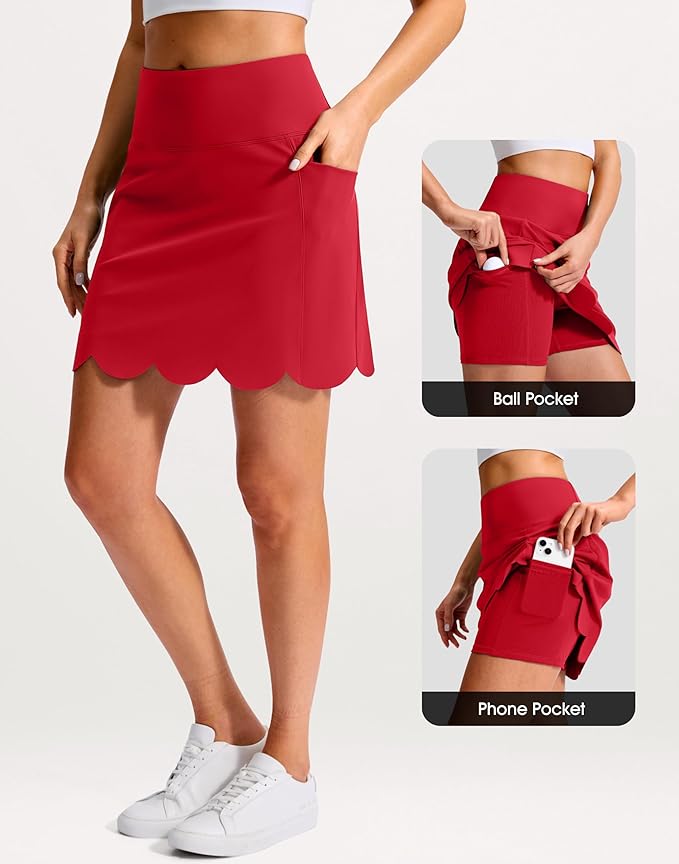 16" Skorts for Women with 4 Pockets High Waisted Scalloped Hem Athletic Tennis Skirt Golf Skort Dressy Casual