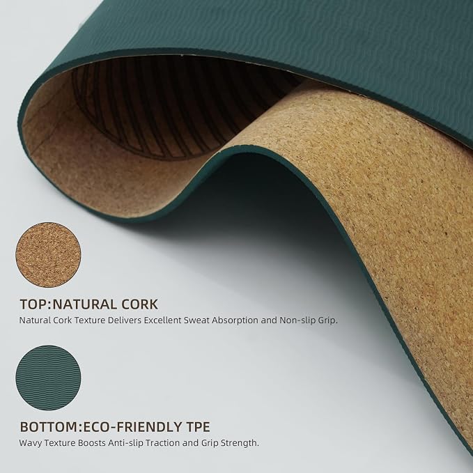 ILILI Eco-Friendly Cork Yoga Mat 1/4 inch Thick, 72''L*26''W, Non Slip Lightweight Cork and TPE Soft Exercise & Fitness Mat, Ideal for All Types of Yoga, Home, Gym & Studio Workouts