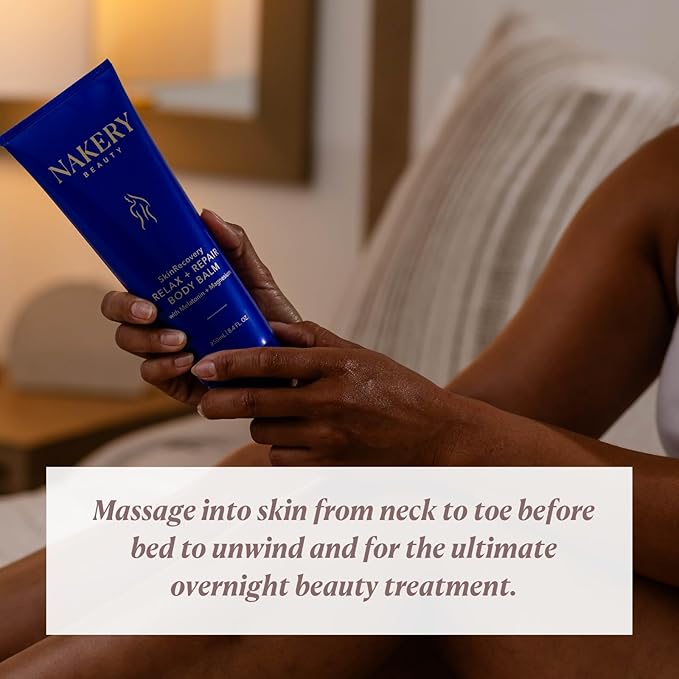 Nakery Beauty SkinRecovery Relax + Repair Body Balm, Magnesium Melatonin Sleep Lotion with Retinol + SepiLift, Firming Cream for Crepey Sagging Skin Overnight, Shea Butter, Lavender Chamomile, 250mL