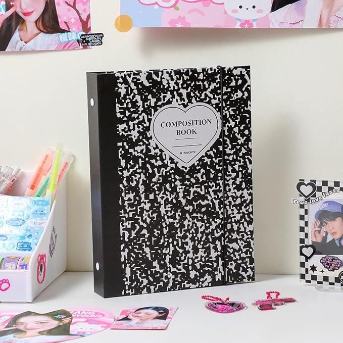 Kpop Photocard Binder 3 Inch, 25 Pocket Inner Pages, 50pcs Holographic Card Sleeves, 6 Sheets Cute Korean Stickers