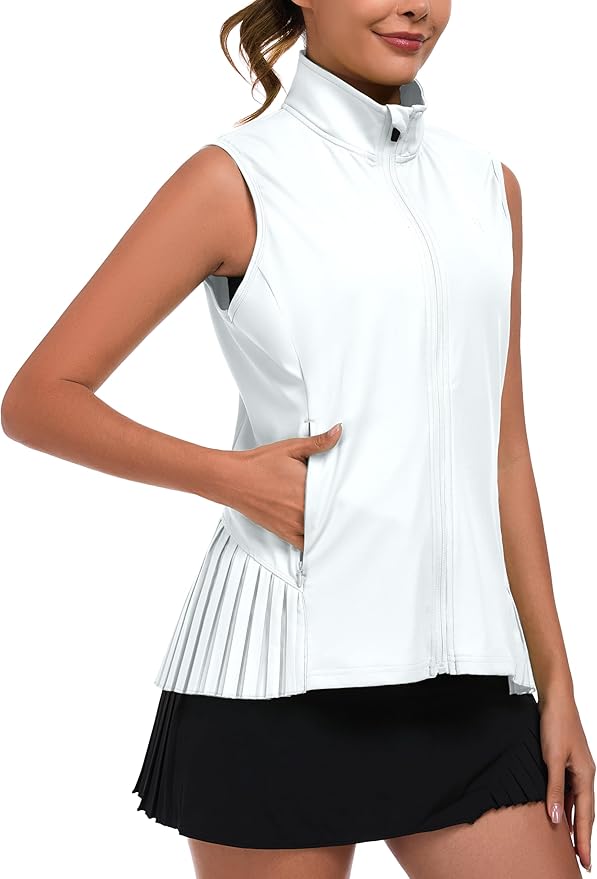 Little Donkey Andy Women's Golf Vest Outerwear | Pleated Hem Sleeveless Athletic Jacket for Running Yoga Tennis