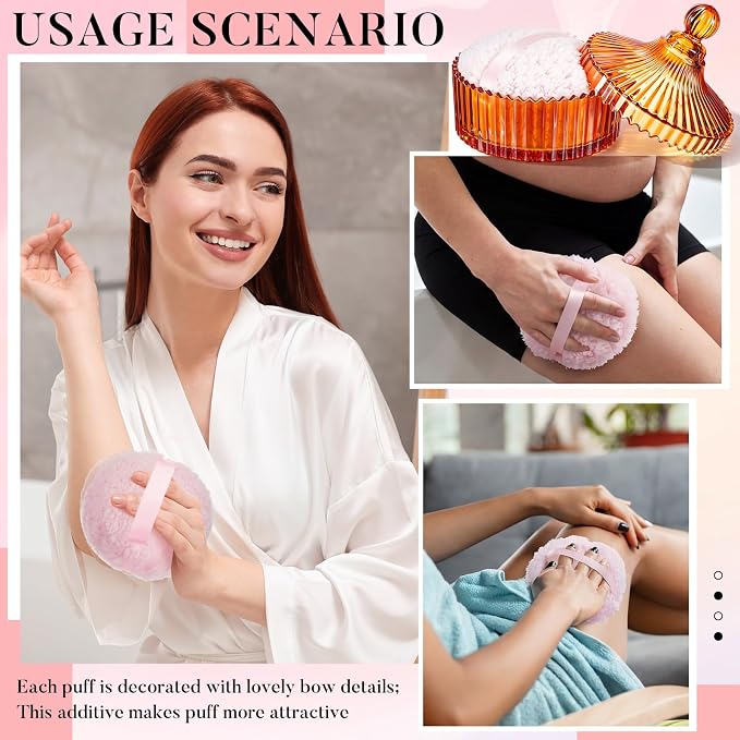 Tioncy 2 Pcs Extra Large Dusting Powder Puff and Container for Women-6'' Glass Crystal Dusting Powder Container with Body Soft Washable Reusable Velour Face(Orange,Classic)