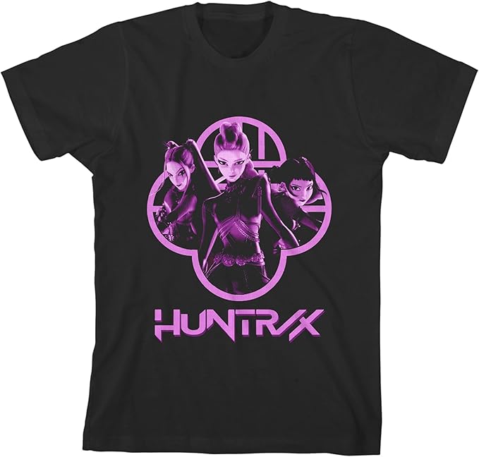 Kpop Demon Hunters Huntrx Girl's Black Crew Neck Short Sleeve Tee