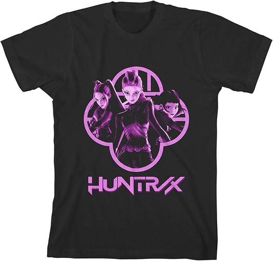 Kpop Demon Hunters Huntrx Girl's Black Crew Neck Short Sleeve Tee