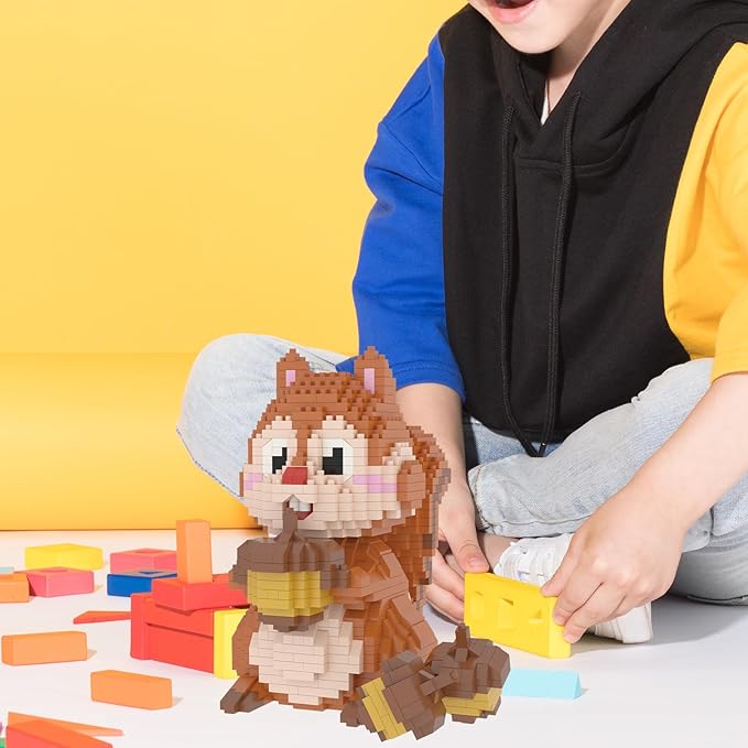 Larcele Animal Series Micro Building Blocks Animal Set, DIY Mini 3D Building Toy Bricks Kit,1449 Pieces KLJM-07 (Squirrel)