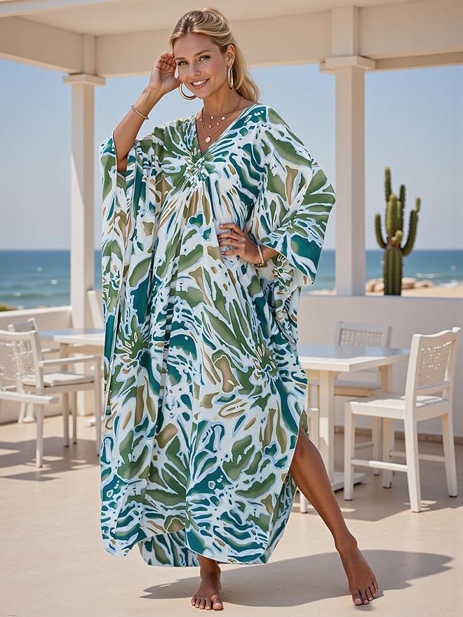 Mumu Dresses for Women Plus Size, Bohemian Kaftan Beach Cover Up Long Maxi Nightgown Soft Loungewear