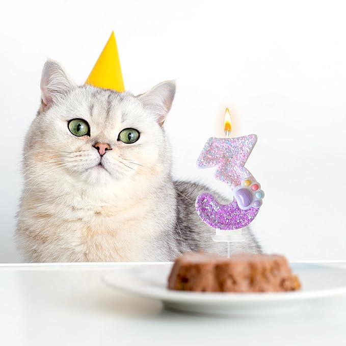 Pink Cat and Dog Paw Birthday Number Candles, Cupcake Decorations, Dog Theme Candles, Suitable for Party Celebrations, Birthday Decoration Supplies (Number 3)
