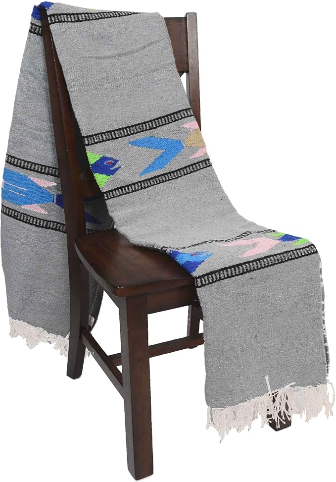 Open Road Goods Thick Mexican Yoga Blanket - Serape Fish Design - Handmade (Grey)