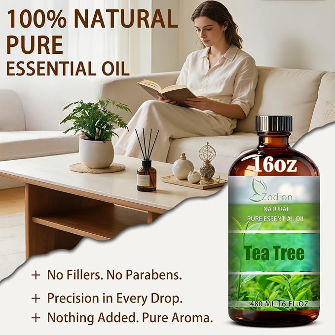 Tea Tree Essential Oil, Tea Tree Oil for Diffuser, 16 Fl Oz(480ml) | Candle Making, Soap Making, aroma, Strong Scent, Pure, Natural, Home Fragrance, Massage, Large Bottle