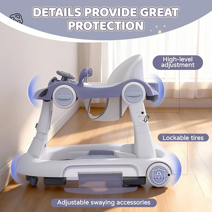 Baby Walker, 4-in-1 Baby Walker with Wheels Portable, Foldable Infant Toddler Walker for Boys Girls 6-18 Month (Dark Blue)