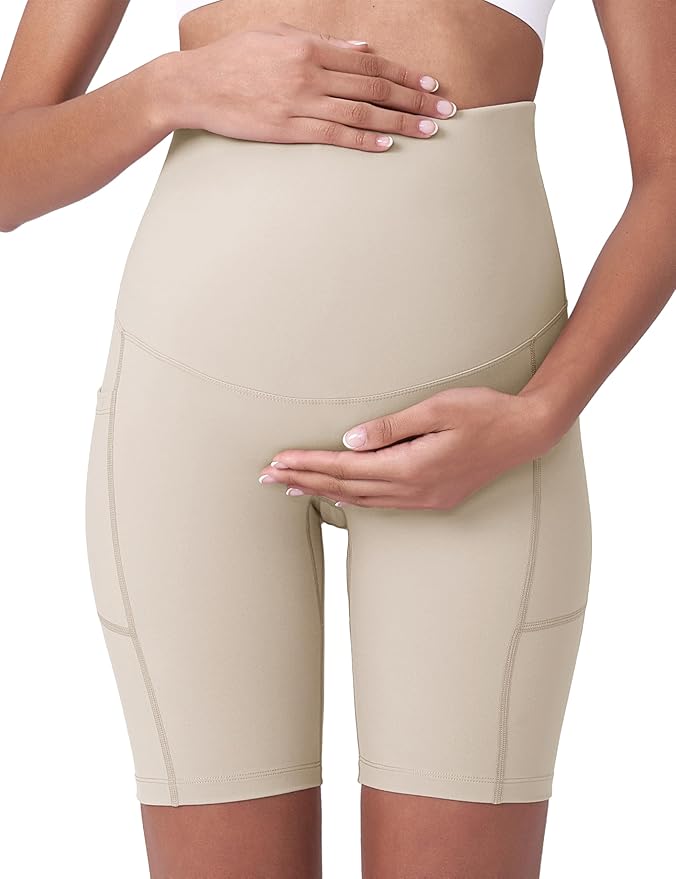 POSHDIVAH Women's Maternity Yoga Shorts Over The Belly Bump Summer Workout Running Active Short Pants with Pockets 5"/8"