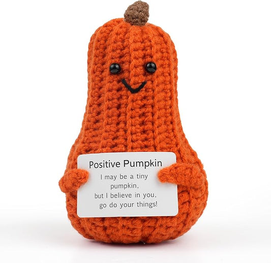 KatchOn, Positive Pumpkin Crochet Gift | Cute Crochet Pumpkin for Emotional Support, Fall Decor, Halloween & Thanksgiving Decorations, Office Desk Accessories | Fun Gift for Women, Kids & Friends