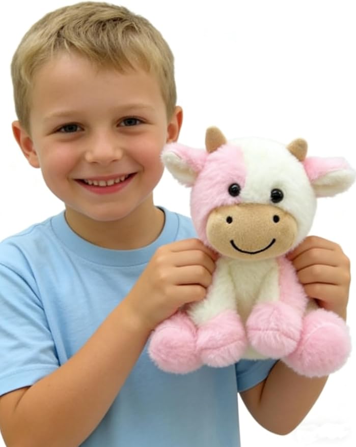 Cow Stuffed Animals Soft Plush Cute Cow Doll for Boys Girls 8in (zuo NIU qian fense)